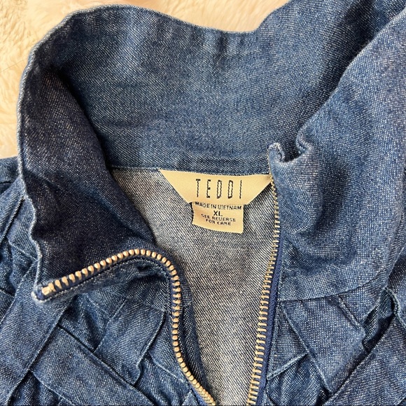 New Old Stock Teddi Denim Jacket Basketweave Vintage Bomber Coat - Picture 7 of 8